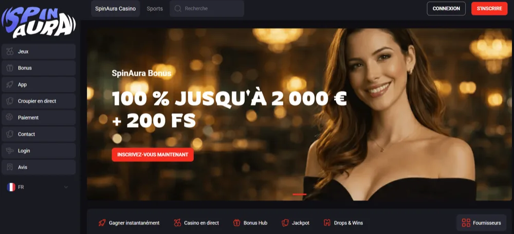 SpinAura -- Jusqu'à 15 000 € + 350 FS homepage casino avec neosurf