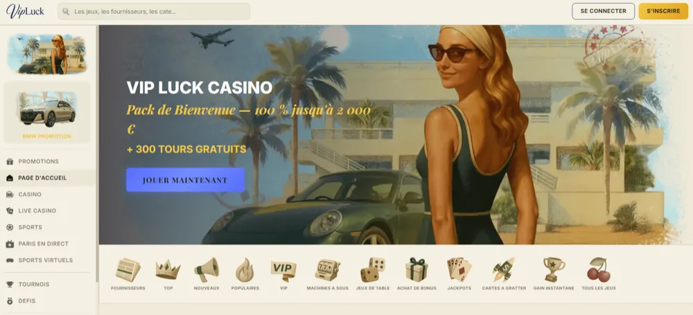 VipLuck -- 100 % Sur 3 Versements Jusqu'à 2 000 € + 300 FS homepage casino avec neosurf